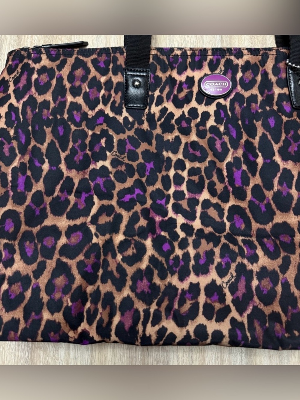 LIKE NEW Coach Nylon Weekender Ocelot Print Tote with Snap-in Pouch - Picture 4 of 16